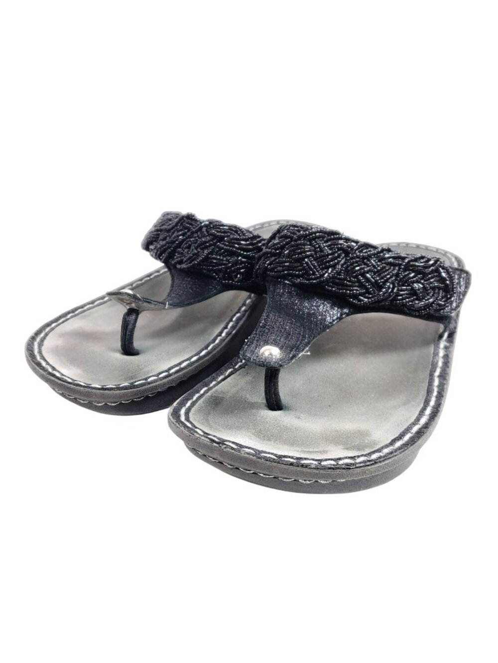 Alegria Carina Thong Platform Sandals Women's Size 8.5 Black Beaded Straps
